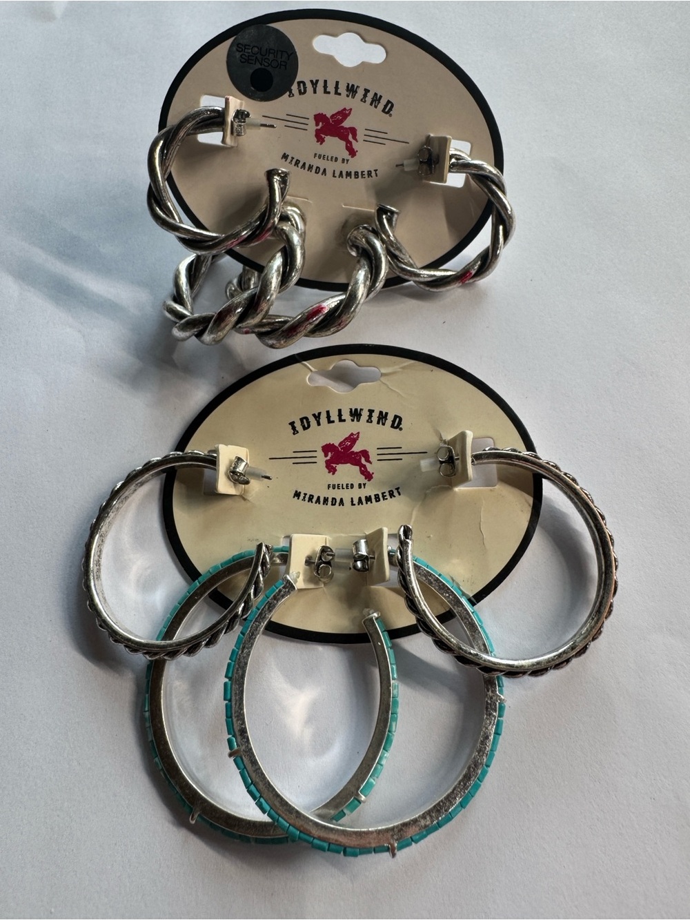 Idyllwind Silver Hoops with Turquoise Inlay and Twisted Silver Set